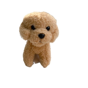 Cute light brown teddy dog plush keychain toy for backpacks on a white background