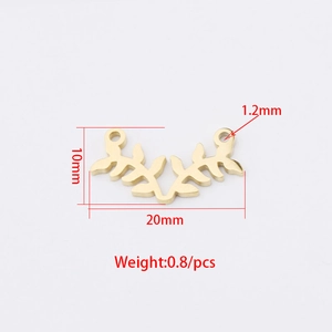 Golden leaf stainless steel jewelry connector with dual holes for DIY necklaces