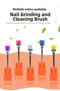 Macro view of 5-piece multi-color nylon drill bit cleaning brushes for nail art