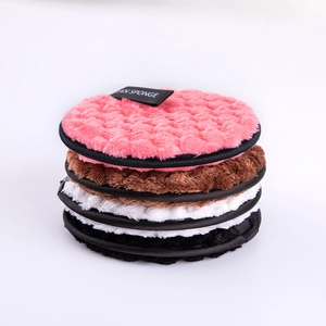 Set of 4 soft reusable microfiber face cleansing sponges in pink brown white and black