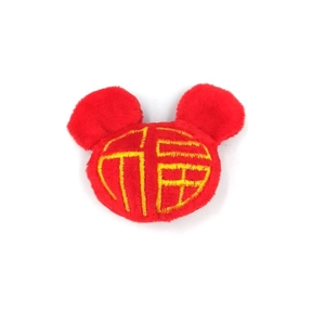 Décoration de peluche Mickey pour le Nouvel An avec broderie Fu et texture en velours rouge