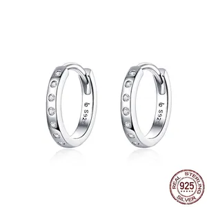 925 Sterling Silver Hoop Earrings With Round Zircon Inlaid Minimalist Huggie Earring Fashion Jewelry For Women