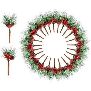 Lot de 22 tiges de pin artificielles avec baies rouges et pommes de pin pour décor de Noël