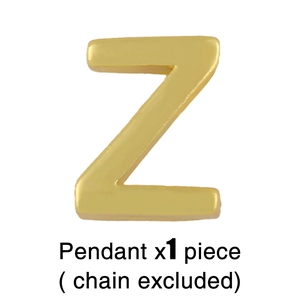 Polished gold initial Z pendant close-up with text indicating chain not included