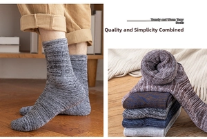 Detail showing thick thermal terry lining and multi-color winter mid-calf socks