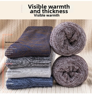Detail of thick winter thermal crew socks showing reinforced cuffs and terry cloth texture