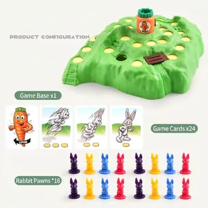 Funny bunny trap race board game set with 24 action cards and 16 colorful rabbit pawns