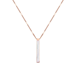 Rose gold titanium steel necklace with a vertical shell inlay pendant for women