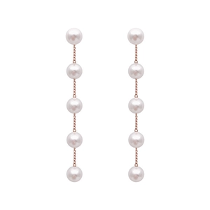 Elegant s925 silver needle long pearl tassel drop earrings with rose gold chain