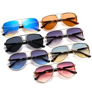 Men's pilot sunglasses with metal mesh accents and ocean gradient lenses in seven colors