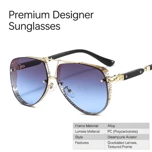 Men's pilot sunglasses with gold metal frame and blue-purple gradient lenses