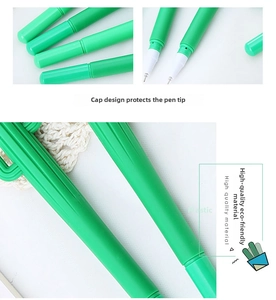 Detail of the protective cap and fine tip design on the cactus-shaped green gel pen