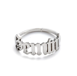 Silver Gemini zodiac open ring in minimalist stainless steel with adjustable band design