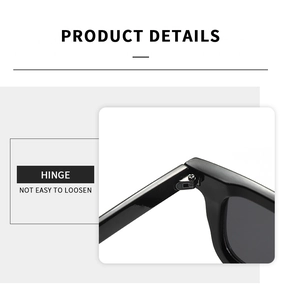 Detail of durable metal hinges and reinforced frame joints on square sunglasses