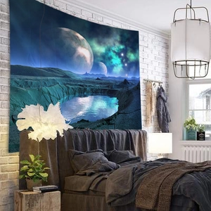 3D sci-fi galaxy tapestry with planet and nebula landscape for bedroom wall decor