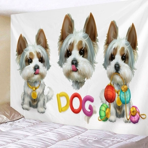 Detail einer Yorkshire-Terrier-Wanddekoration mit bunten DOG-Buchstaben im Schlafzimmer