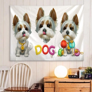 Niedlicher Yorkshire-Terrier-Wandteppich mit bunten DOG-Ballons für gemütliche Deko