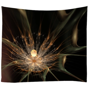 Moderne 3D Fraktal-Wandbehang mit goldenem Blumendesign auf dunklem Hintergrund für Deko