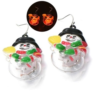 Luminous LED snowman earrings with battery glow effect and colorful painted details