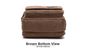 Macro view of coffee canvas bag bottom showing multi-layer design and metal zipper