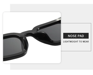 Close-up of lightweight integrated nose pads on trendy square black sunglasses