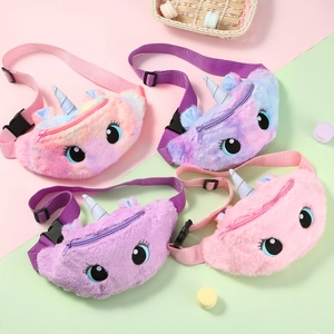 Marsupio Unicorno In Peluche Per Bambini Borsa Da Petto In Ecopelliccia Cartone Animato Per Ragazze Sfumato Carino
