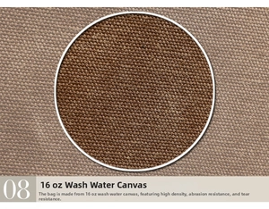 Macro shot of 16oz washed canvas material showing high-density wear-resistant texture