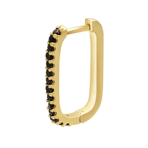 Rectangle gold hoop earrings with micro-set black cubic zirconia stones in a sleek design