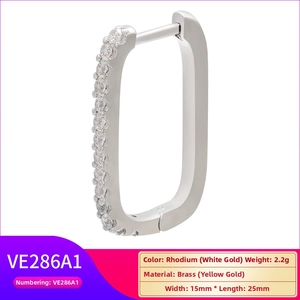 Detailed size chart of rectangular silver hoop earrings with micro-pave cubic zirconia
