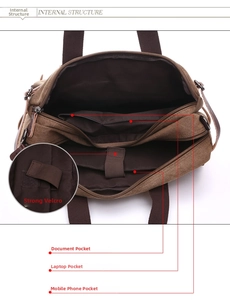 Detail of multi-functional laptop bag interior with padded compartment and device pockets