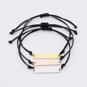 Minimalist adjustable black woven bracelets with polished gold, silver and rose gold bars