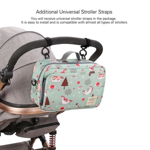 Grüne Wickeltasche mit Einhorn-Muster und universellen Kinderwagen-Gurten