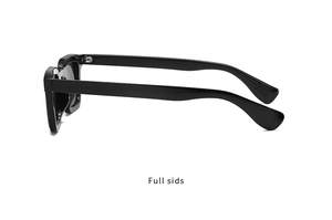 Side view of trendy black square frame sunglasses with sleek straight temples