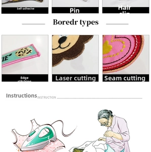 Detail of DIY animal embroidery patches showing self-adhesive, iron-on, and sewing options