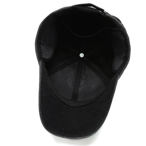 Men's wool blend baseball cap with ear flaps for winter warmth, interior detail view