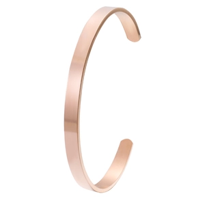 Elegant rose gold stainless steel open bangle with a polished minimalist finish