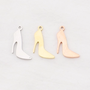 Three high heel pendants in silver, gold, and rose gold mirror stainless steel for DIY jewelry