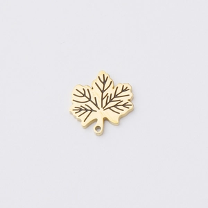 Golden stainless steel maple leaf pendant with detailed vein engraving and hanging hole