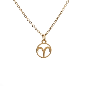 Titanium steel necklace with gold Aries zodiac pendant on a clean white background