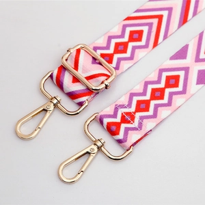 Adjustable colorful geometric patterned shoulder strap for cross body bags with gold hardware