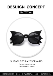 Detailansicht der schwarzen Bat-Wing Sonnenbrille mit UV-Schutz und scharfen Kanten