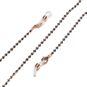 Handmade black beaded eyewear chain with gold lobster clasps and silicone loops