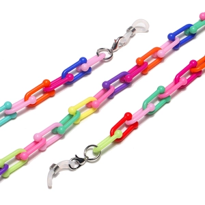 Colorful resin acrylic eyeglass chain with multi-color plastic links and silicone loops