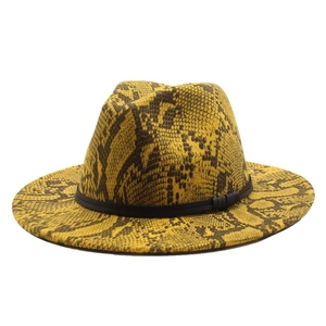 Snake Skin Print Fedora Hat Wide Brim Woolen Felt Jazz Cap Vintage Fashion Western Style For Men Women