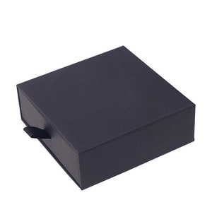 Premium black matte drawer jewelry box with silk ribbon pull handle for rings and necklaces