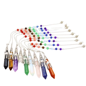 Hexagonal crystal stone necklaces with hollow metal caps and matching beaded chains