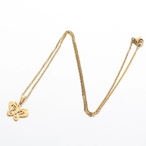 Minimalist gold stainless steel necklace featuring a hollow butterfly pendant on white background