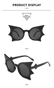Vorder- und Seitenansicht der Gothic Fledermaus Sonnenbrille mit schwarzen Rahmen