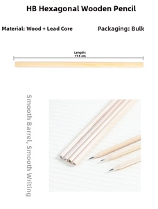 Close-up of a 17.5cm HB hexagonal natural wood pencil with sharp tip on a notebook