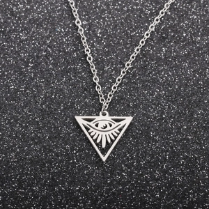 Triangle evil eye pendant necklace in silver stainless steel for men and women